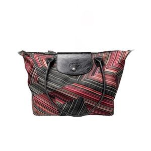 Longchamp Modele Depose Striped Bag with Patent Leather Handles
